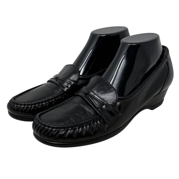 SAS Womens Easier Black Leather Dress Career Work Slip On Low Heel 10N - Picture 1 of 10
